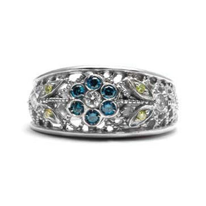 Ladies Blue and White Diamond Flower Ring