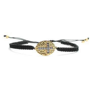 Ladies Braided Cord Sideways Cross Bracelet